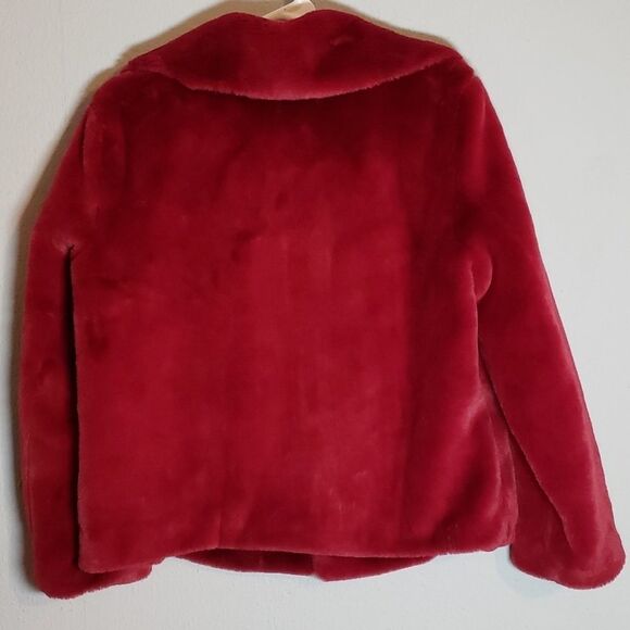 1. State Faux Mink Wide Collar Burgundy Red/Magenta Fur Coat Jacket M - Picture 7 of 7